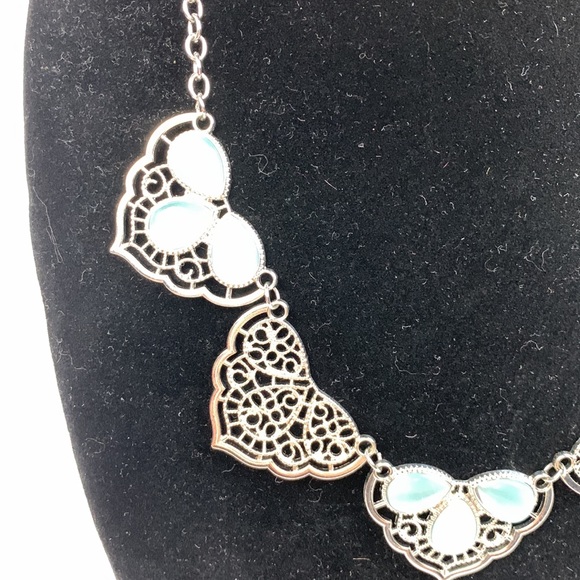 Silver and Light Blue statement Necklace and matching earrings - Picture 3 of 10